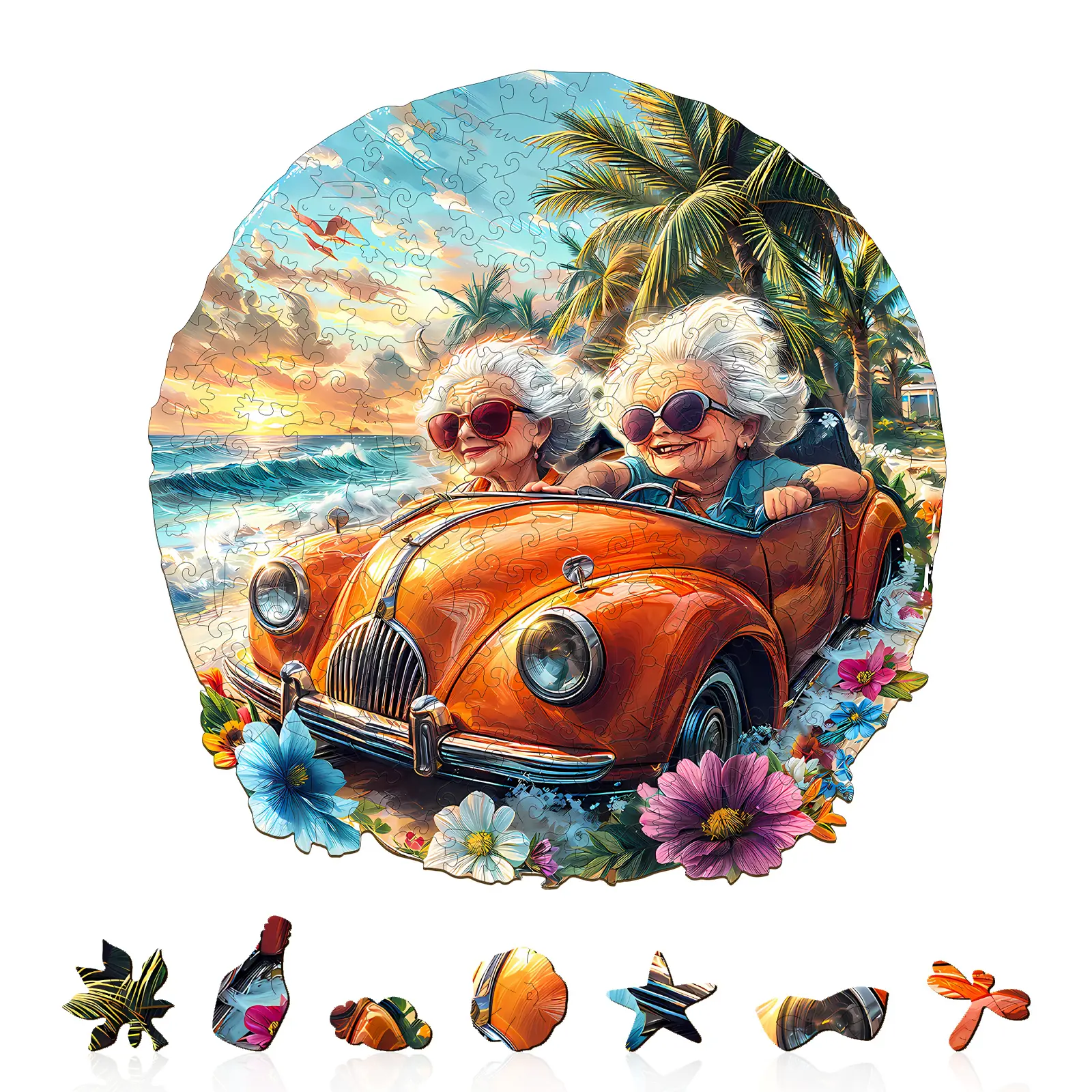 Happy Grandma Wooden Jigsaw Puzzle for Adults and Kids Unique Shape Animal Wood Puzzles Challenging Puzzle, Family Game Creative Gifts，Laser-Cut Durable HDF Wood Puzzle