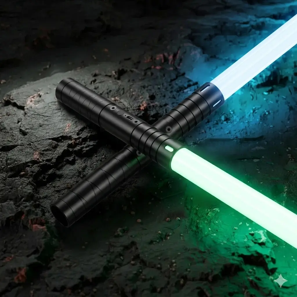 Adult 2-in-1 Premium RGB Dueling Saber - Alloy Hilt, 20 RGB Effects, 4 Sound Modes, Heavy-Duty PVC Blade, Rechargeable Battery Cells, Sensitive Controls, Batteries Included, Constant Illumination, for Cosplay & Christmas Gifts