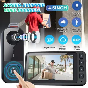 4.5 Inch Video Doorbell with Screen Wireless Visual Doorbell Camera 1080P Two-Way Audio Infrared Night Vision