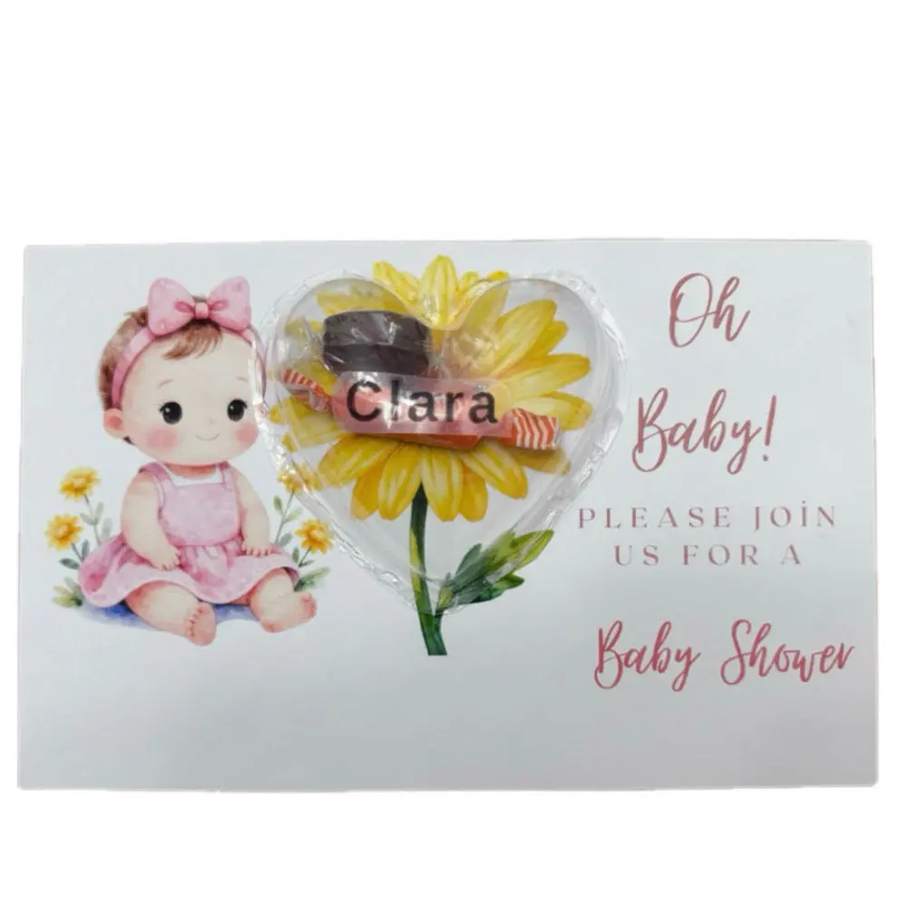 Premium Quality Personalized Sunflower Theme Baby Shower Invitations, Custom Heart Dome Favor Cards with Boho Chic Aesthetic, Watercolor Print Matte Paper Office Stationery for Girl Baby Shower, Fully Customizable, Garden Celebrations