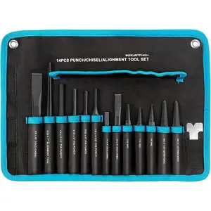 14 count Punch/Chisel/Alignment Tool Set, Including Pin, Center and  Punches, Alignment Tool, Cold Chisels, Chisel Gauge, with Rolling Pouch