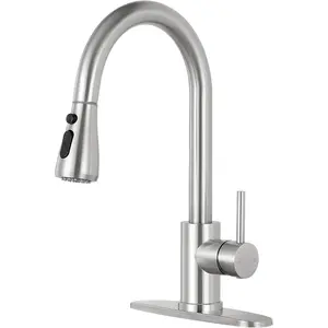 Kitchen Faucet with Pull Down Sprayer, Single Level Stainless Steel Kitchen Sink Faucets, Single Handle High Arc Pull Out Kitchen Faucet