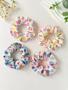 4pcs Easter Women's Sweet Cute Fabric Bunny Hair Ties Scrunchies, Colorful Egg Print Ponytail Holder, Ponytail Hairstyle, Bohemian Style Hair Accessories, Scrunchies For Hair