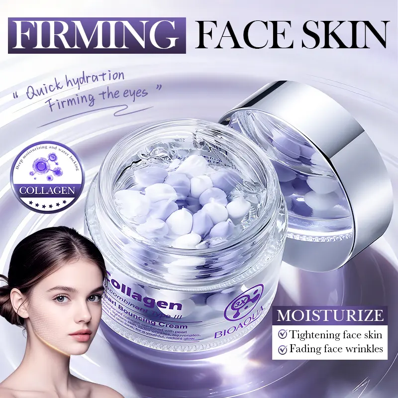Collagen Pearl Bouncing Face Cream, Deep Hydrating Anti-Wrinkle Firming Moisturizer for Dry Aging Skin, Reduce Fine Lines, Plump Elastic Skin Daily Facial Moisturizer 50g