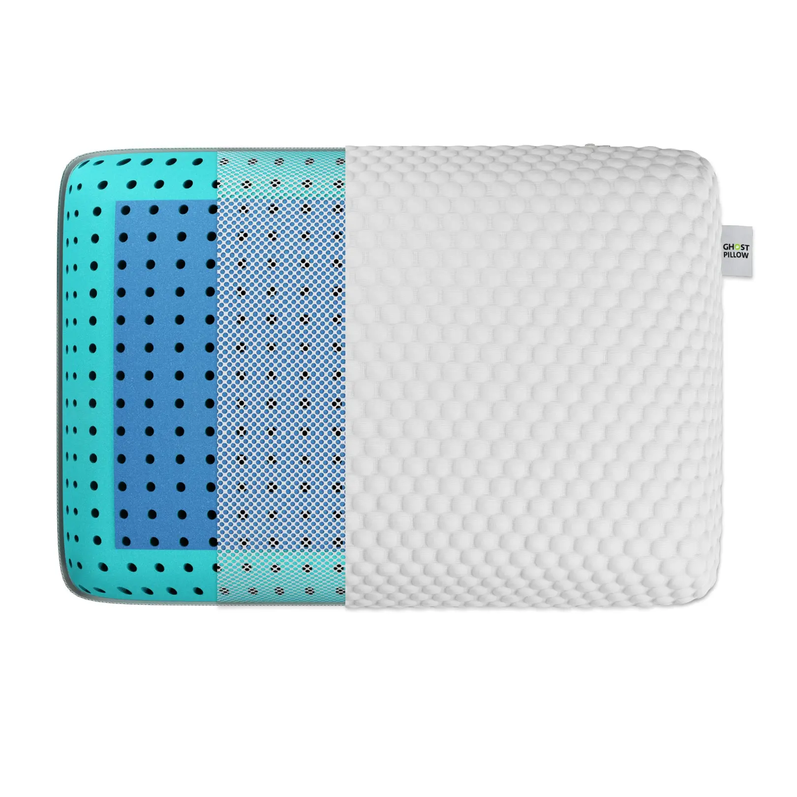GhostBed Contoured Gel Memory Foam Pillow - Cooling Cover, Patented Phase-Change Material, Breathing, Gel, Non-Inflatable, Side-Support Standard Pillow, Contoured Memory Foam, Breathing Standard Pillows