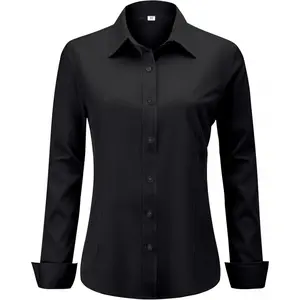 Soft Wrinkle-Free Women's Button Down Dress Shirts Solid Long Sleeve Work Blouses Fit Stretch Casual Tops XXS-6XL