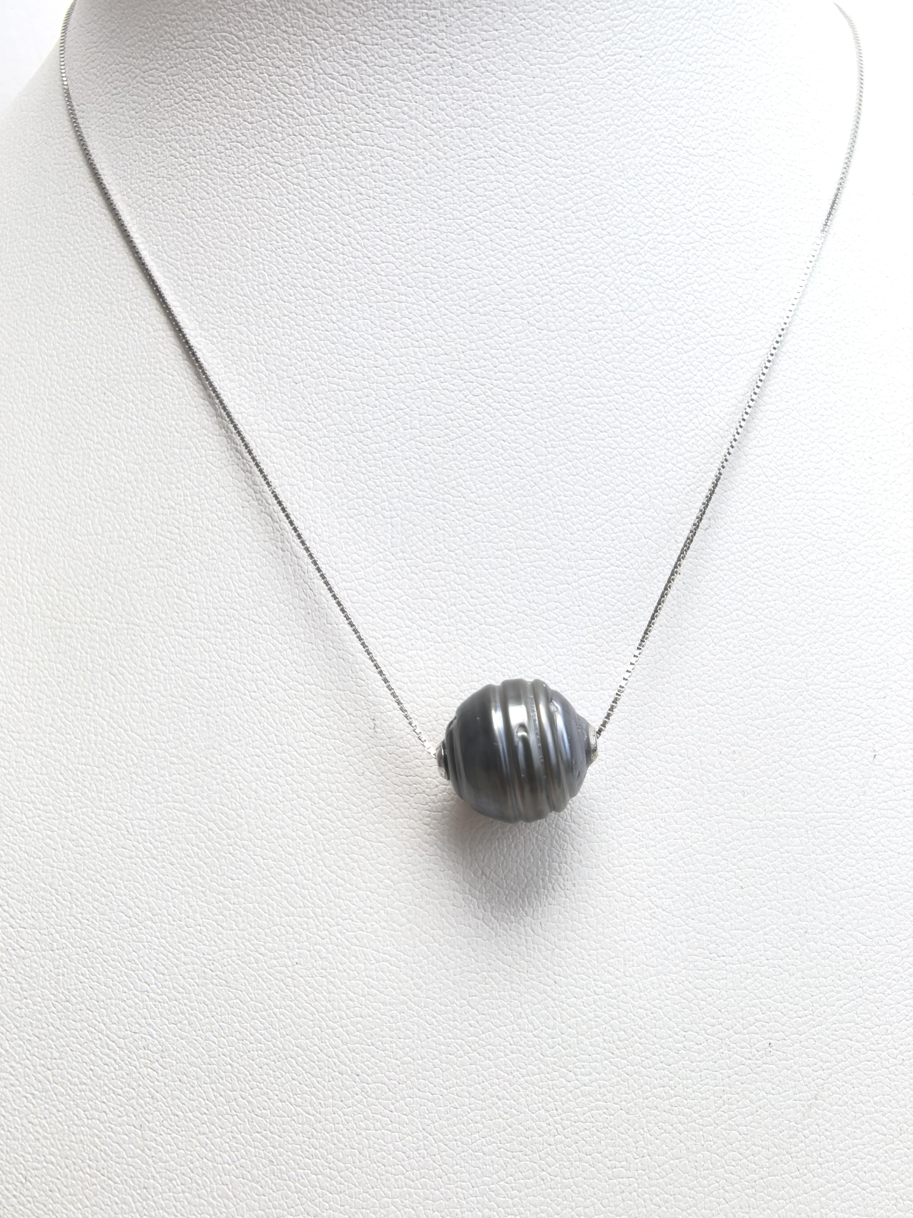 Sea Water Tahitian Pearl LULUTONG Necklace 18" S925 Chain Adjustable Necklace Pearl Size:13mm-15mm