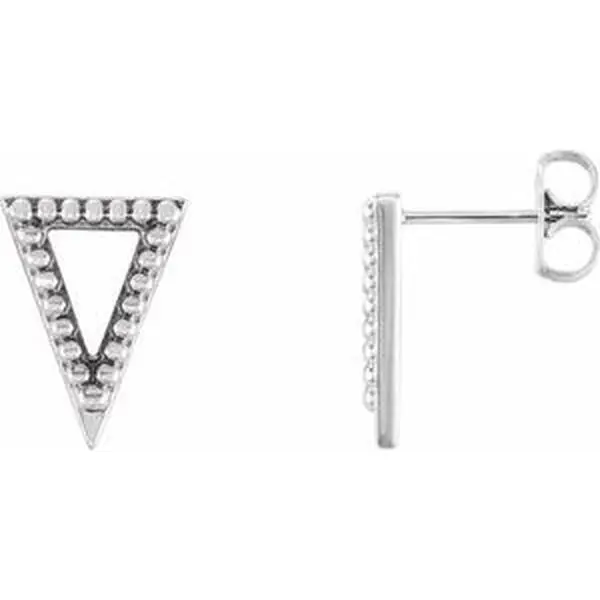 Platinum Beaded Triangle Earrings