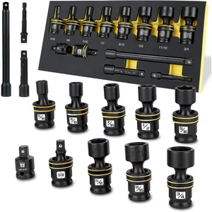 13 count 3/8-Inch Drive Swivel Socket Set, SAE Universal  Socket Set, 6-Point, 5/16"-3/4", CR-MO Flexible Wobble Sockets,with 3" 6" Extension Bars and Adapter