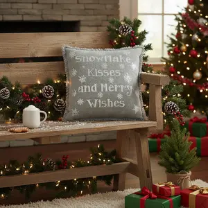 Yuletide Burlap Dove Grey Snowflake Kisses Pillow