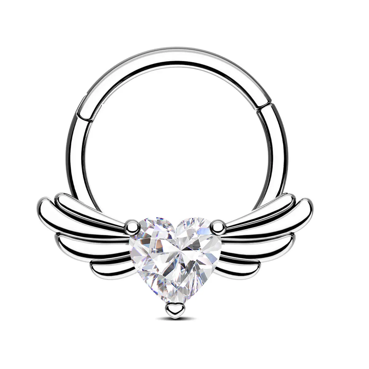 Oufer 16G Wings With Heart Shape CZ Hinged Segment Clicker Septum Ring