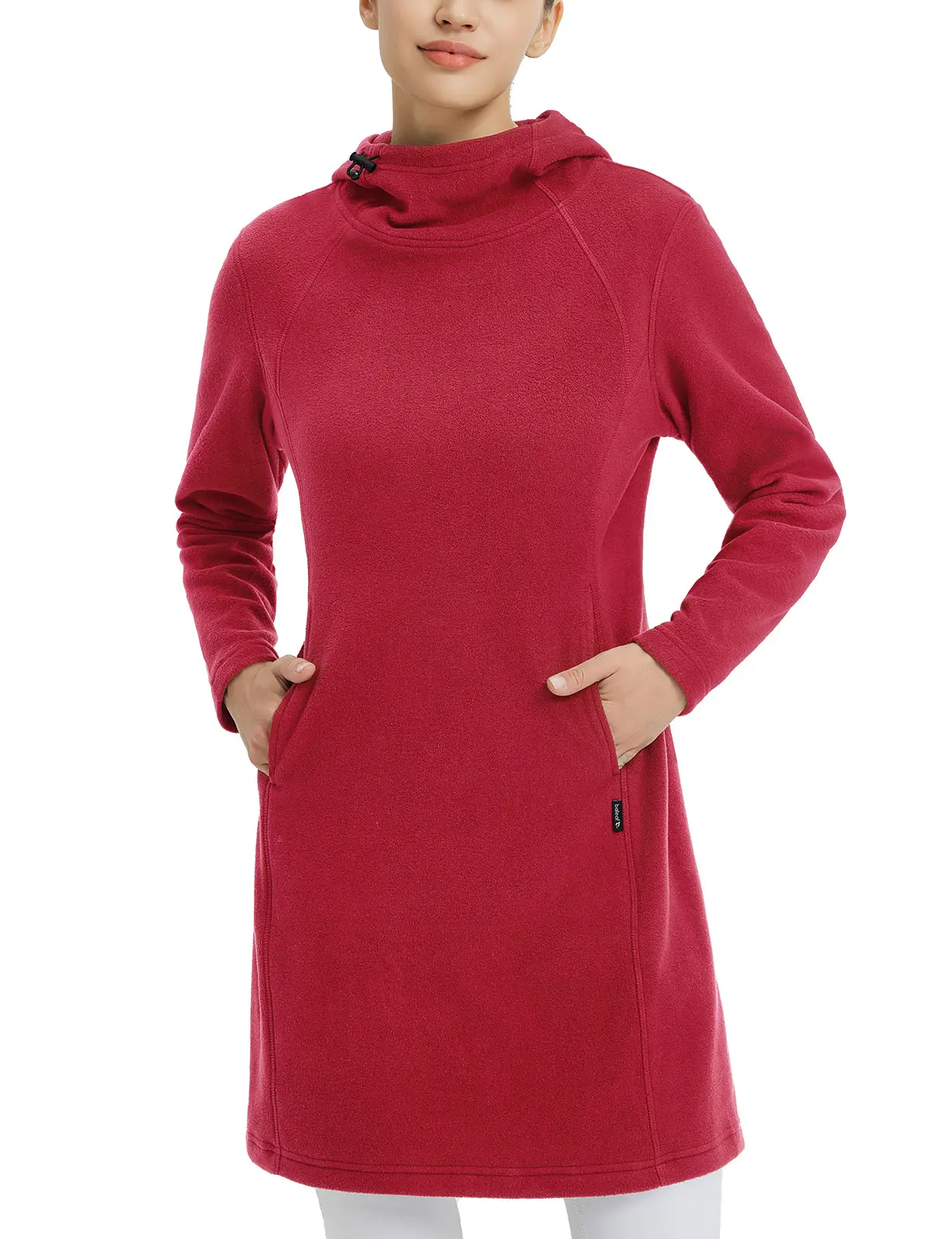 baleaf Sweatshirt Dress for Women, Long Hooded Polar Fleece Tunic with Kangaroo Pocket, Basic Casual Thermal Layer for School