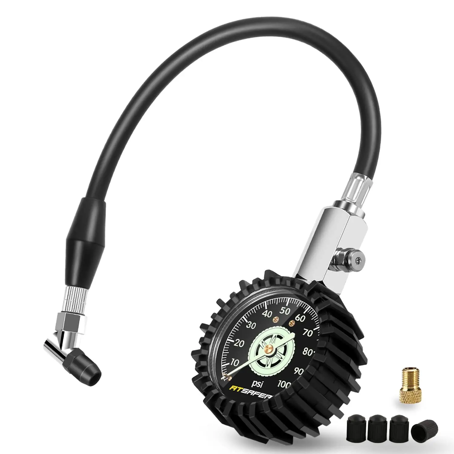 Tire Pressure Gauge 100psi Glow in The Dark, ATsafepro 2.5” Dial Mechanical Tire Gauges for Tire Pressure, Certificated Accuracy Analog Air Pressure Gauge for Cars, Trucks, Bicycles.
