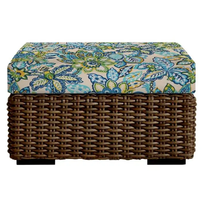 RSH Decor Foam Ottoman Cushion 24" x 20" x 4" Outdoor Water-Resistant Blue Floral Replacement Cushion