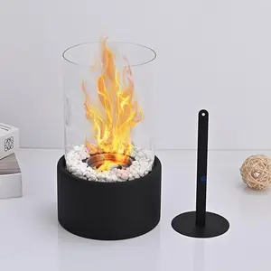 Desktop Glass Alcohol Fireplace Lamp, Indoor Real Fire Bowl, Portable Ethanol Heater, Stainless Steel, Round Glass, Bar Atmosphere Light, Ambiance Cozy