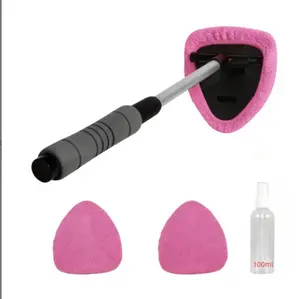 Windshield Cleaning Tool, Microfiber Car Window Cleaner with 3 Reusable and Washable Microfiber Pads and Extendable Handle
