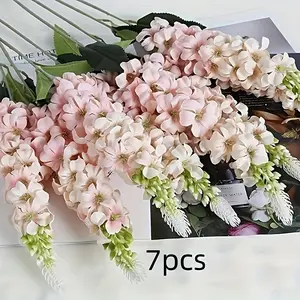 7pcs Long Stem Elegant Artificial Hydrangea & Lily, Red Pink & White Faux Flowers with Rich Dried Flower Texture, Wedding Home Garden Party Table Centerpiece, Desktop Decor Gift for Adults Women, US Home for Mother's Day Anniversary Valentine's Day