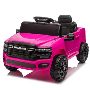 RAM 3500 Ride on Toy for Kids 12V Electric Car with Parent Remote Control 2WD Rear Shock Suspension LED Bluetooth 3 Point Safety Belt Pink Aged 1-3