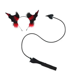 New Dark Gothic Demon Horns Headband Black Heart Demon Tail Prop Cosplay Costume Party