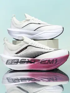 Unisex Pink-Blue Gradient Carbon Plate Running Shoes: Cushioned Rebound Design, Professional Marathon & Training Sneakers