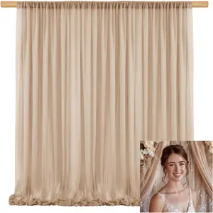 10x10ft Chiffon Backdrop Stage Curtains Light Brown Chiffon Backdrop Drapes Wrinkle-Free Sheer Fabric Curtain Wedding Birthday Party  Shower Decoration 5x10ft, 2 Panels TAYSDJ088