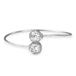 Shop LC Filigree Orb Open Bangle Bracelet in Rhodium Over Sterling Silver 7.25 in 6.90 Grams