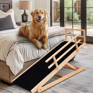 #Summervibes ABORON Folding Wooden Dog Ramp for High Bed, Couch & Car,39/45/51/63IN Long- 4/5 Level Adjustable Pet Ramp, Non-Slip Rubber Mat, 17.7'' Extra Wide - Supports Small & Large Senior Dogs & Cats up to 200 lbs
