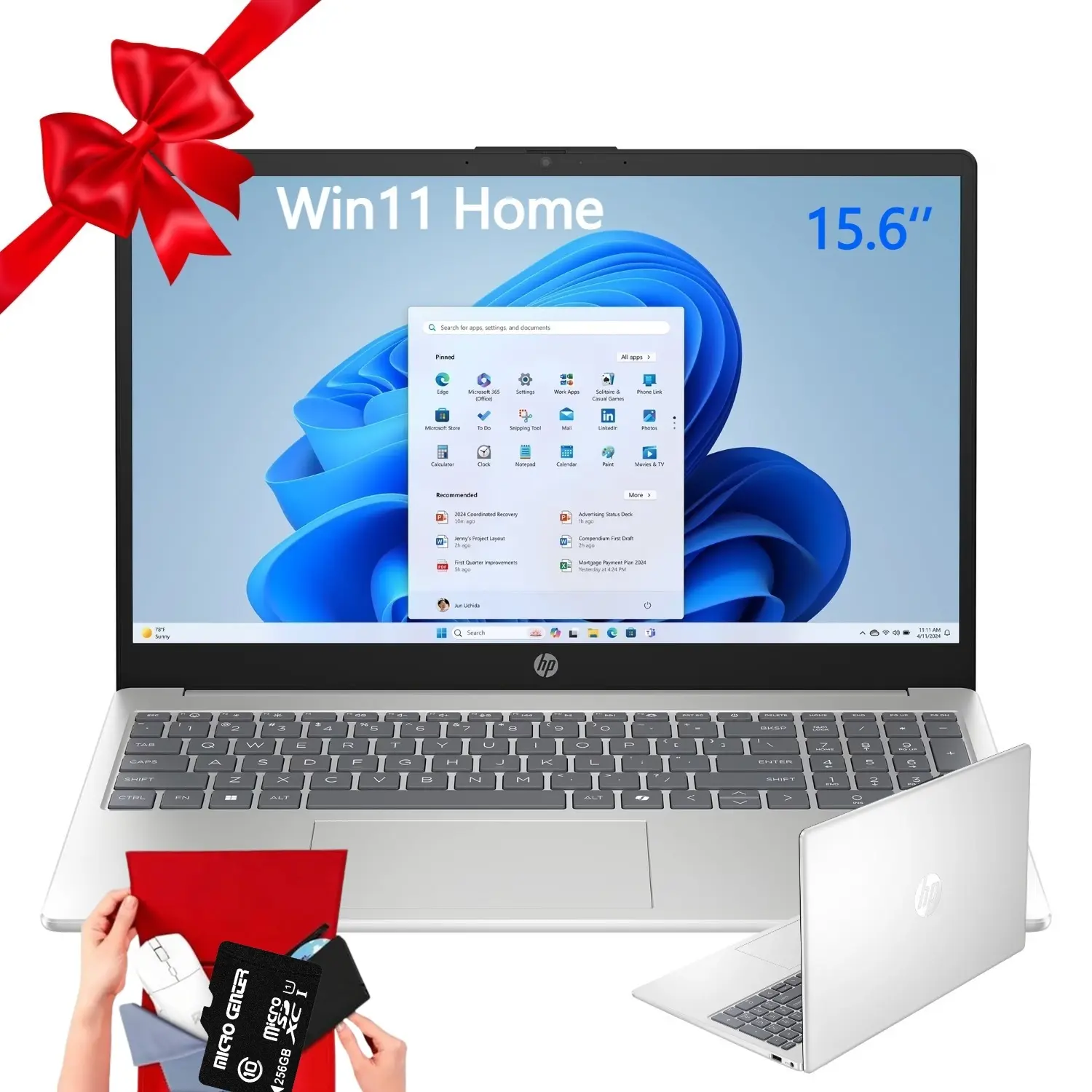 HP 15.6 Inch HD Student Business AI Laptop, Intel Core Ultra 5 225U, Up To 32GB RAM 1TB SSD, Windows Home, Natural Silver, Bundle Accessories