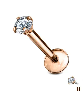 Rose Gold CZ Prong Titanium Internally Threaded Labret