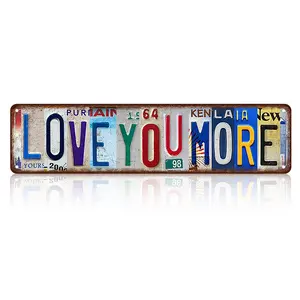 Vintage License Plate Style Love You More Aluminum Metal Sign 8x12 Inch, Romantic Retro Letter Wall Plaque, Waterproof Rustproof Wall Decor,Sweet Love Art for Bedroom, Living Room & Valentine’s Home Ornament decorative rustic yard garage
