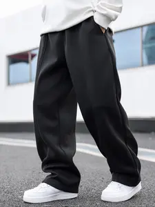 Men's Plus Size Long Pants Drawstring Straight Leg Loose Knit Casual Outdoor Sports Pants, Workout Bottoms, Athletic Training Apparel, All Seasons Woven Fabric, Moderate Thick