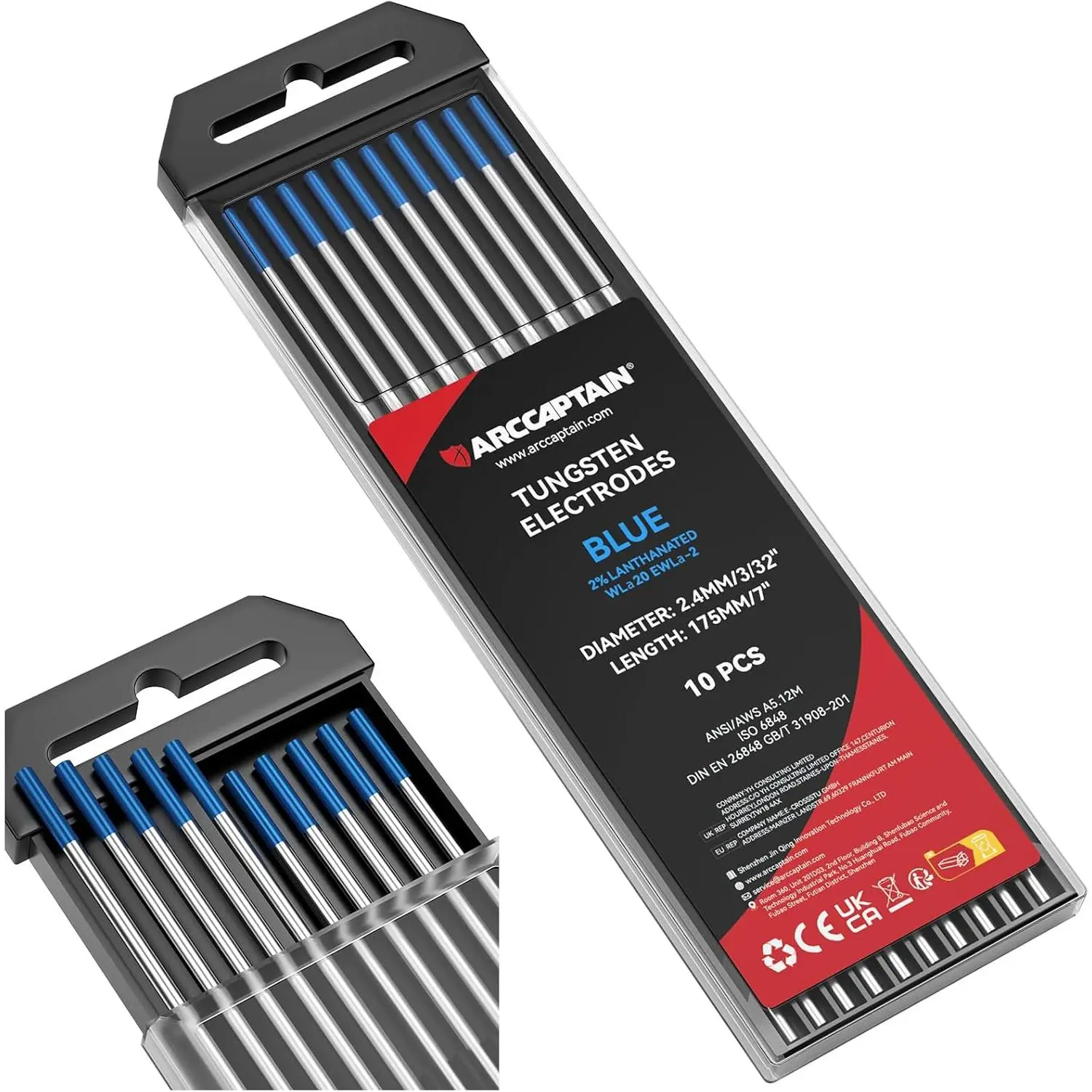 TIG Welding Tungsten Electrode, Blue 2% Lanthanated, 3/32"x7", 10-Pack (WL20/EWLa-2)