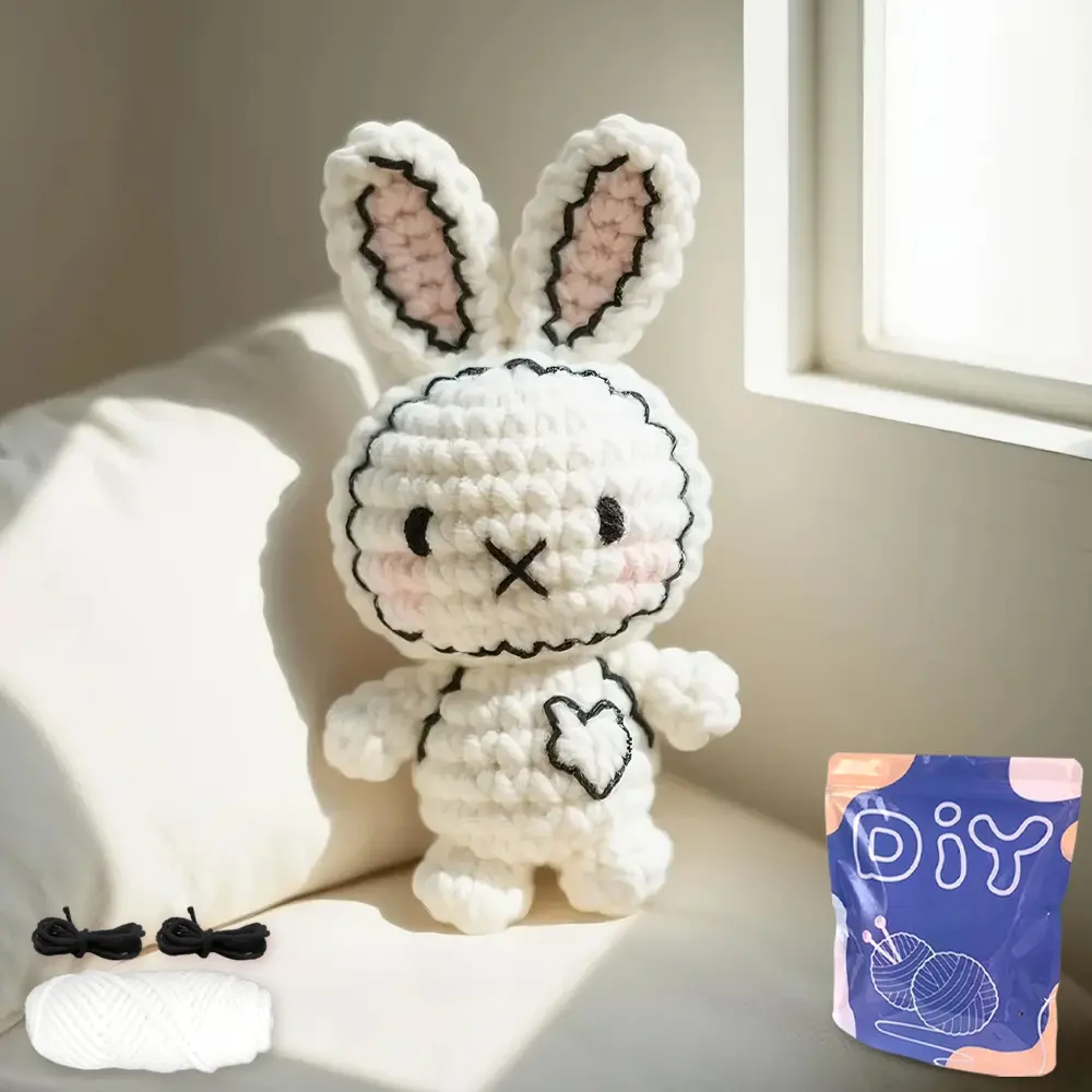 Floral Rabbit Amigurumi Crochet Set, Complete Set with Hook, Instructions Manual, Detailed Tutorial Videos, Random Accessory Colors, Crochet Set Kit, Diy Kit