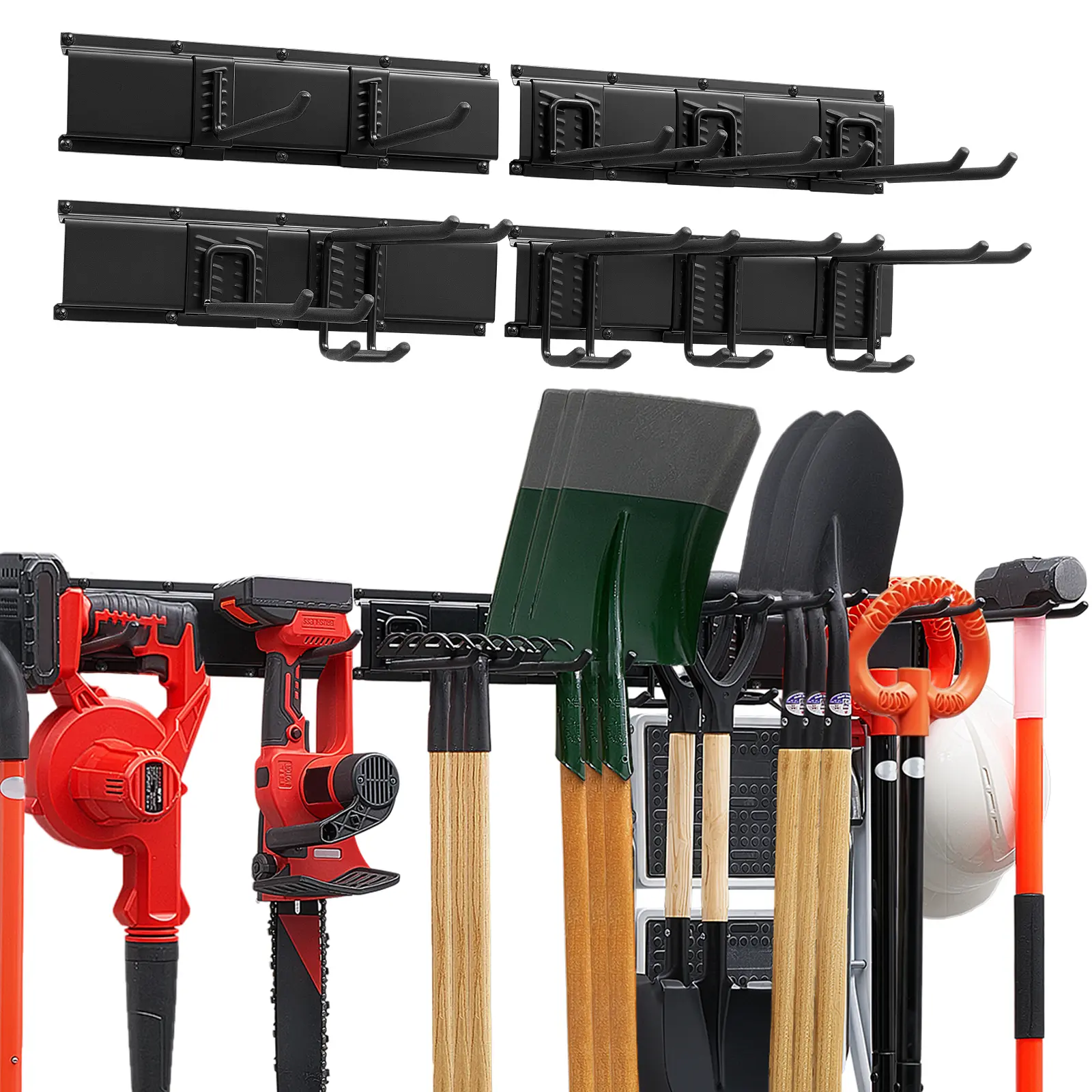 VEVOR Garage Tool Organizer 66 Inch 800 lbs Wall Mount Garden Tool Rack, Heavy Duty Garage Hanging Storage Rack Organization with 4 Rails and 10 Adjustable Hooks, for Yard Tools, Shovel, Rake, Shed