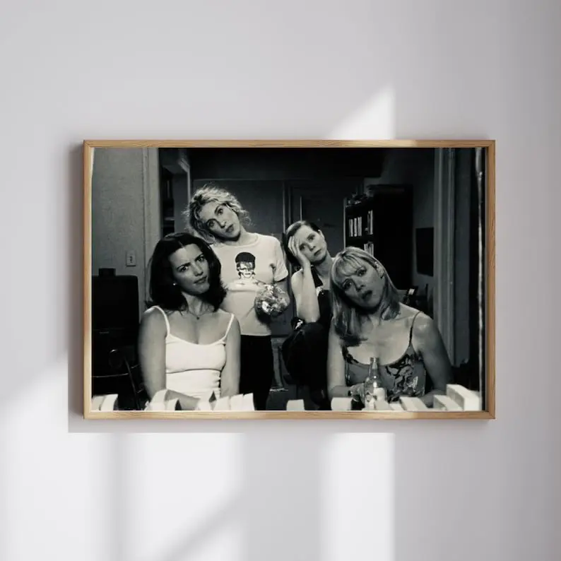 Sex and the City Vintage Poster, Nostalgic Black and White Photo, Iconic Tv Show female friendship, Stylish Horizontal Print, vintage classic