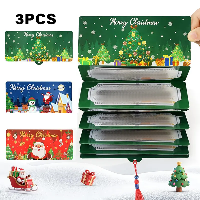 3Pcs Christmas Cash Gift Money Clip for Men and Women Cartoon Greeting Card Fantasy Theme Money Clip Creative Cash Gift Wallet Unique Multifunctional Cash Box for Any Recipient