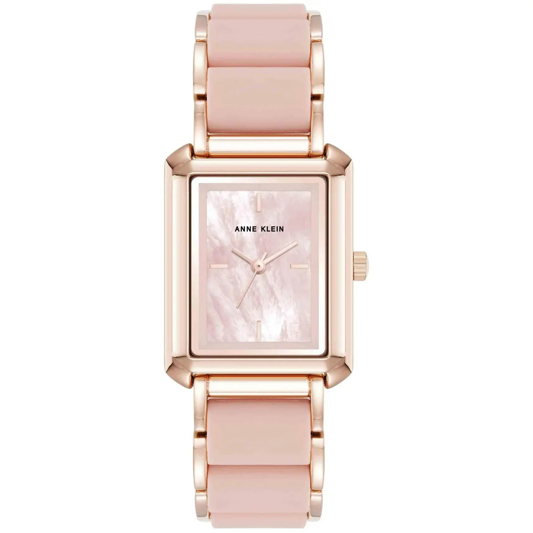 Anne Klein Rose Gold-Tone Rectangular Pink Mother-of-Pearl Silicone Ladies Watch AK/5278RGBH