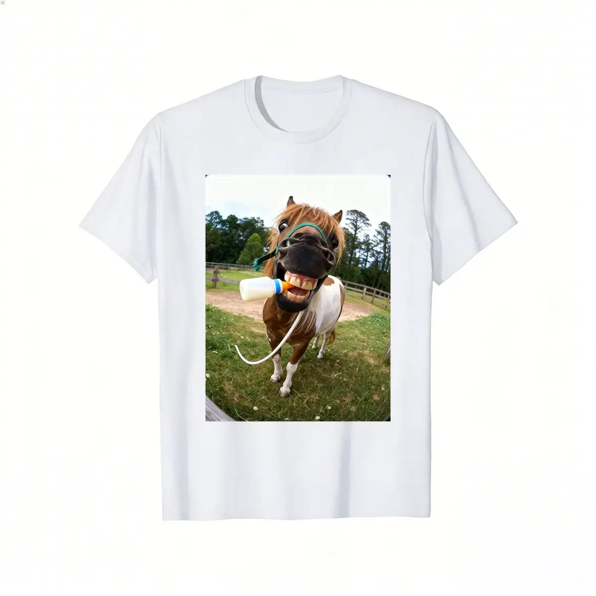 Men's Graphic T-Shirt with Pony Image, Casual Breathable Cotton Shortsleeve Top, Machine Washable Menswear