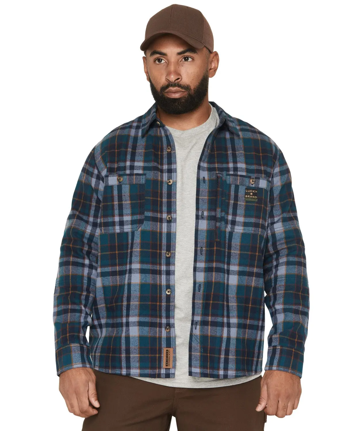 Lucky Brand Workwear Men's Men'S Everglades Plaid Print Long Sleeve - Lwm253351-Teal