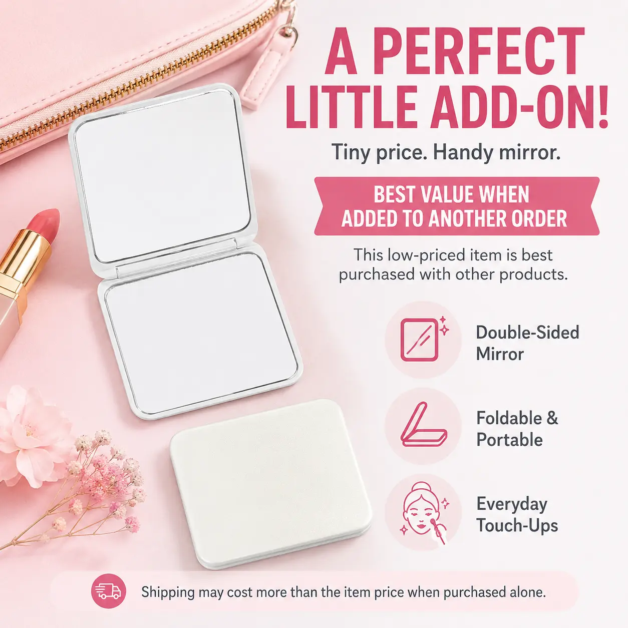 Small Portable Mini Foldable Double-Sided Makeup Mirror - Quick Check, Convenient for Checking Touch-Ups, Simple Everyday Essential for Purse & Travel, Everyday Use, Space-Saving, Collapseable, Travel Products, No, Mini Mirror, On-The-Go, Compact Form