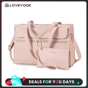 LOVEVOOK Laptop Tote Bags 15.6-17.3 inches for Woman with Clutch Purse, Large Business Teacher Office Crossbody Purse with 2 Cup Holder, Compact Waterproof Vegan Leather Shoulder Bags and Computer bag for Work, Office, Casual DealsForYouDays