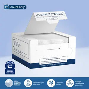 Clean Skin Club Clean Towels® 100% USDA Biobased Face Towel Disposable Eczema Association Accepted Makeup Remover Dry Wipes Ultra Soft 1 Pack 25 Ct for Facial Cleansing