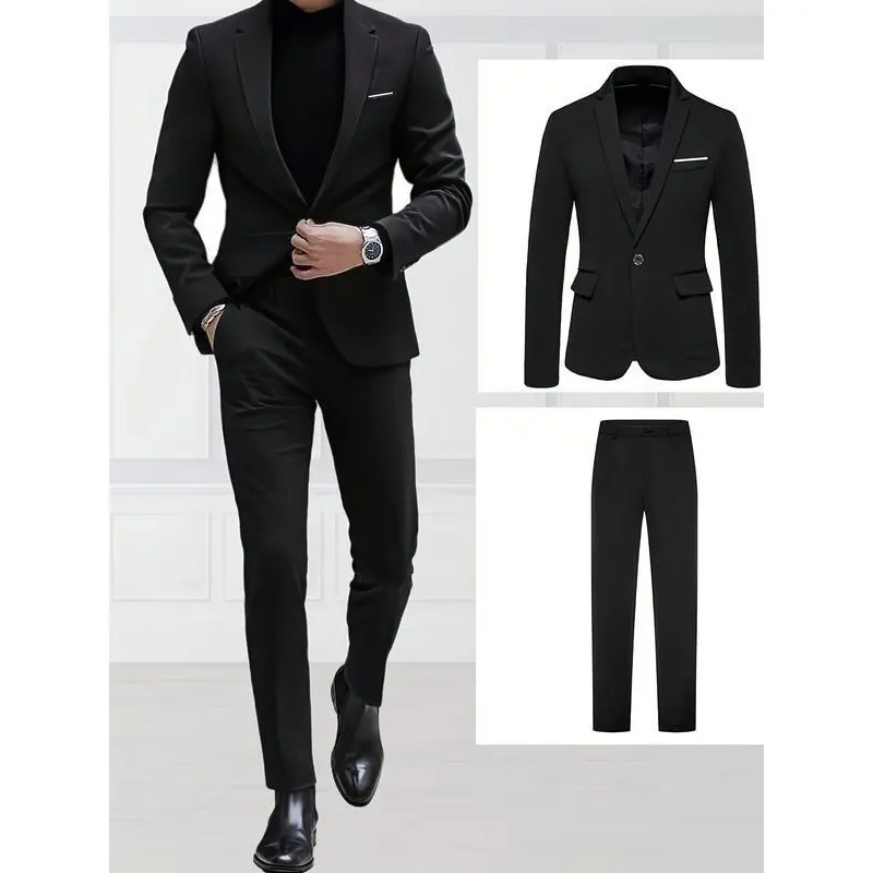 Men'S.Suit 2pcs Set, Including Jacket And Trousers, Fashionable Formal Wear, Suitable for Parties, Gatherings And Weddings.Casual Suit