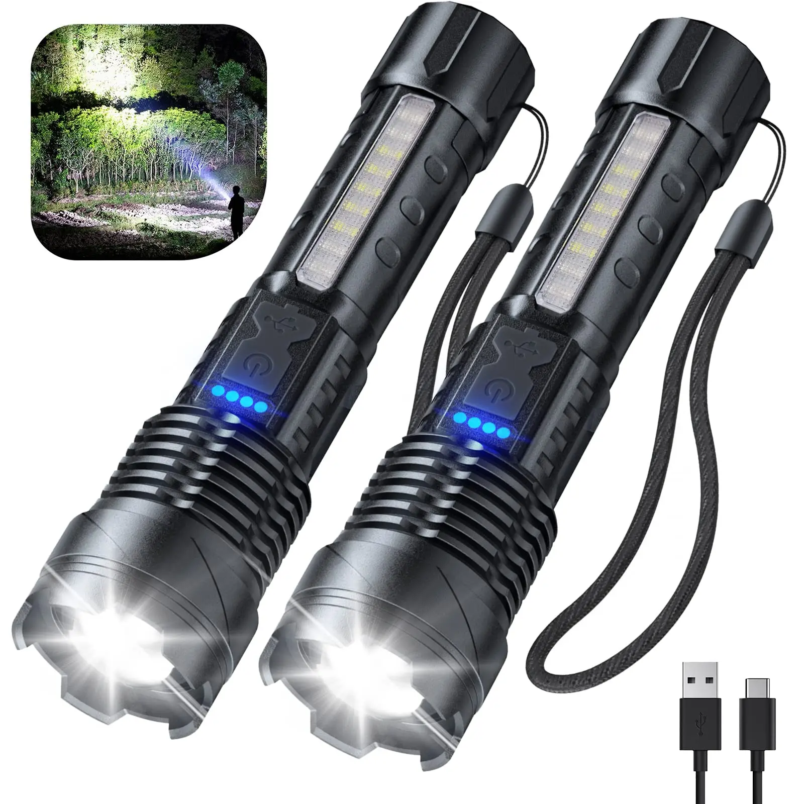 Rechargeable Flashlight High Lumens - 7 Modes Super Bright LED, Adjustable Focus, IPX6 Waterproof, Powerful Tactical Flashlight for Camping, Home Emergency, Hunting