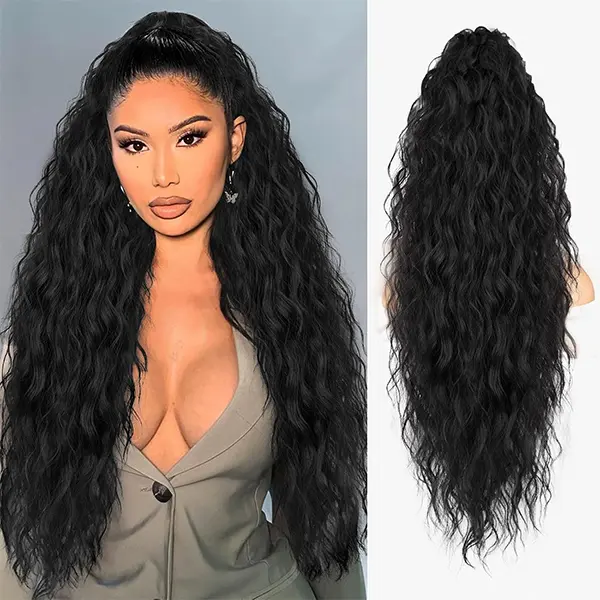 Long Wavy Claw Ponytail Extension Fluffy Volumizing 26 Inch Long Wavy Curly Synthetic Hairpiece for Women Thin Hair Daily Wear Party