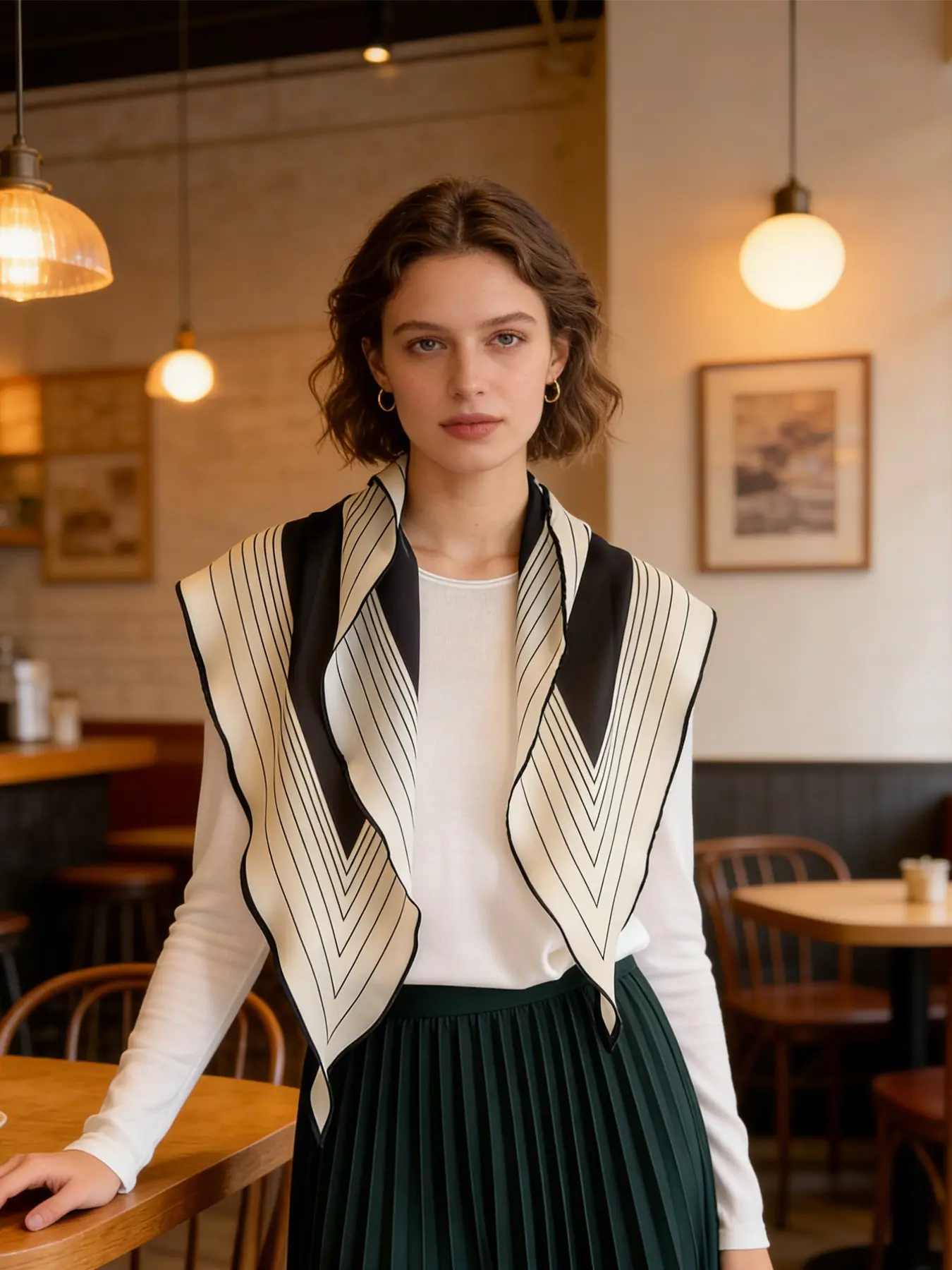 Spring Summer Simple Geometric Colorblock Striped Rhombus Silk Scarf, Ideal for Daily Wear, Office, Vacation, Stylish Accessory