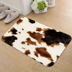 Cow Print Flannel Rug - Anti-Slip, Absorbent, Soft Plush, Washable Floor Carpet for Bedroom, Bathroom Home Decor