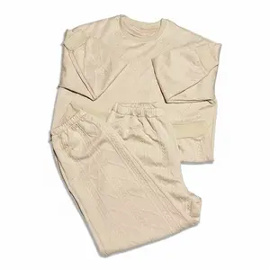 Cozy Cable Textured Quilted Lounge Set Cream Ivory Soft Comfortable Home Wear 2XL