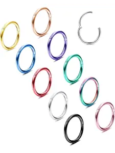 10PCS Septum Nose Rings Hoops for Women Men - 16G 18G 316L Stainless Steel Hinged Clicker Lip Helix Rook Tragus Daith Conch Piercing Jewelry Cartilage Sleeper Earrings Set 8/10/12MM Nose Piercing Accessory