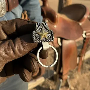Handmade Cow Tag Belt Key Holder with Copper Initial – Custom Western Keychain, Texas-Inspired Fashion Accessory for Bags, Keys & Gifts perfect family men jewelry tiktokshopspringglowup